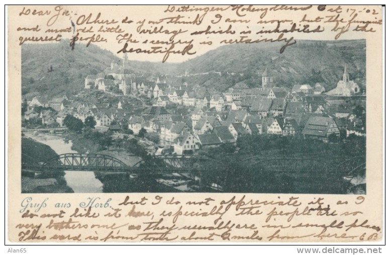 Horb Germany, Gruss Aus Horb, View Of Town, Dettegen Village Mentioned In Message, C1900s Vintage Postcard - Horb