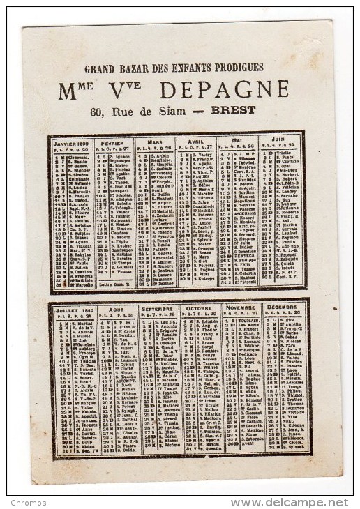 Chromo Calendrier 1899 Pour Depagne, Brest - Sonstige & Ohne Zuordnung