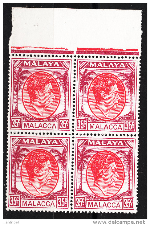 MALACCA  1949  KGVI  35 C BLOCK Of 4 TOP Of SHEET MNH - Malacca