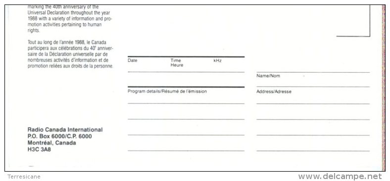 QSL RADIO CANADA INTERNATIONAL HUMAN RIGHTS - Radio
