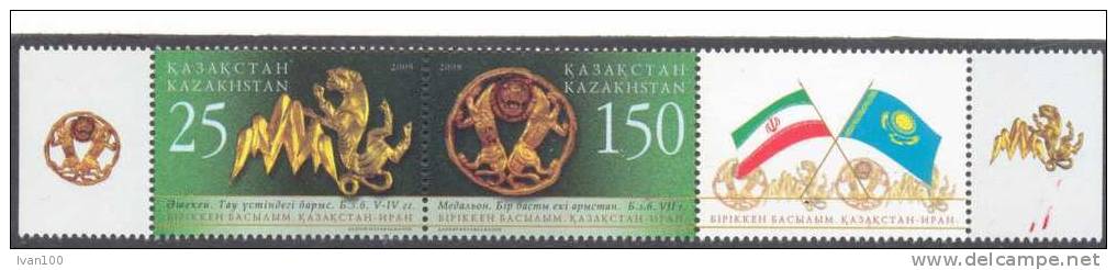 2008. Kazakhstan, Golden Adornments, 2v + Label, Joint Issue With Iran, Mint/** - Kasachstan