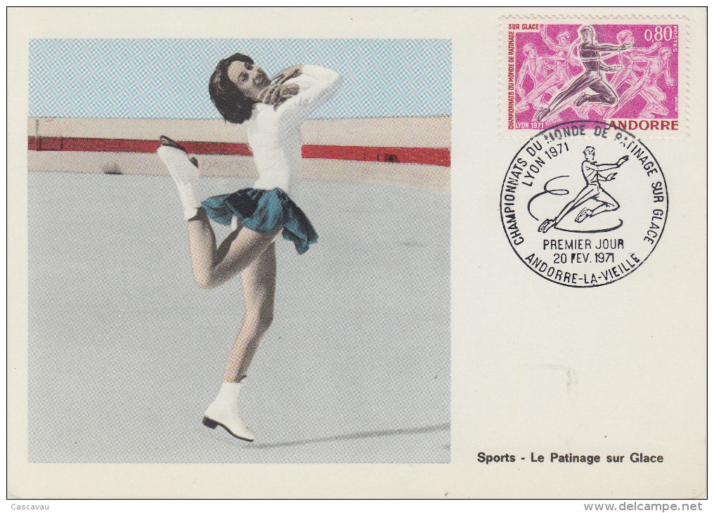Carte  Maximum  1er   Jour   ANDORRE   Championnat  De  Patinage  Sur   Glace    1971 - Kunstschaatsen