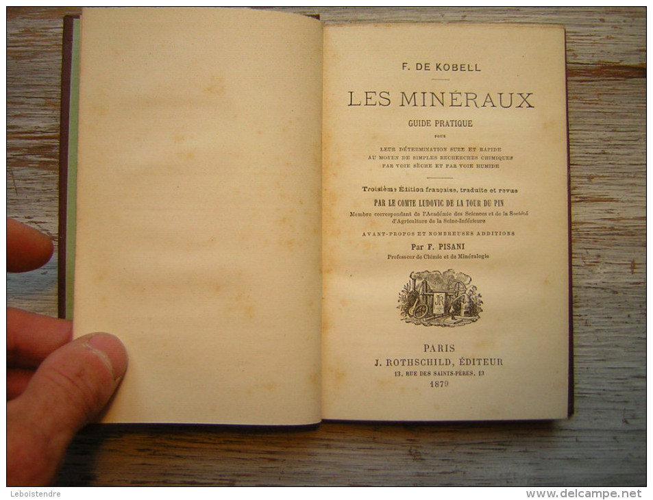 LIVRE   DETERMINATION PRATIQUE  DES MINERAUX  F DE KOBELL   GUIDE PRATIQUE  J ROTHSCHILD EDITEUR  1879