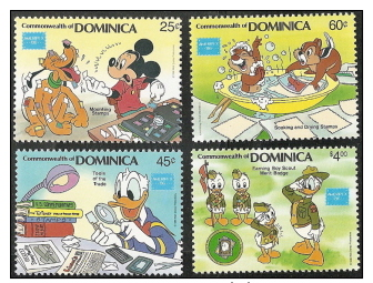 Dominica,  Scott 2015 # 954-957, Issued 1986,  Set Of 4  MNH,  Cat $ 6.95,  Disney - Dominica (1978-...)