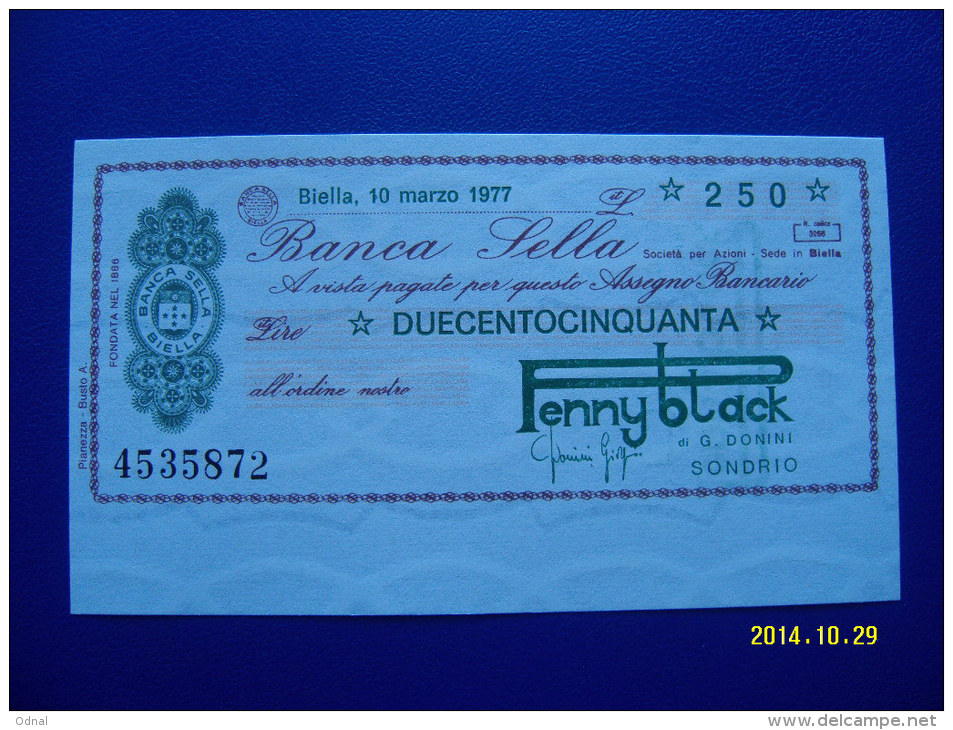 MINIASSEGNO   BANCA  SELLA  VALORE  250 LIRE  FDS 1° SCELTA (PENNY BLACK) 10 MARZO 1977 - [10] Chèques