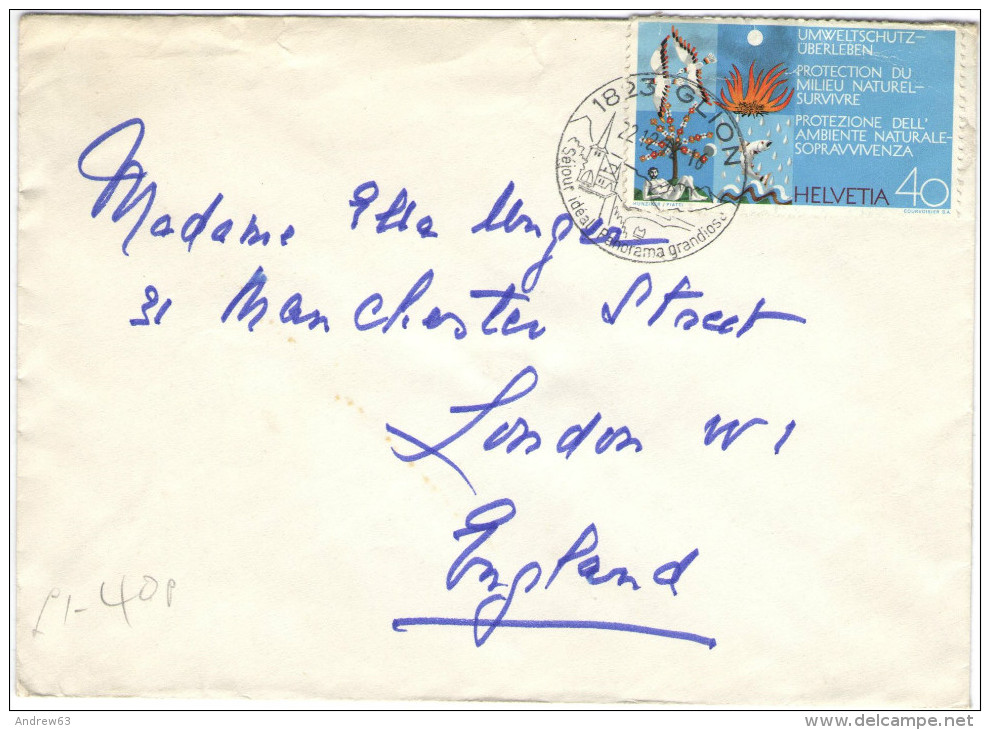 SVIZZERA - HELVETIA - 1972 - 40 Protezione Dell'ambiente Naturale - Special Cancel -  Viaggiata Da Glion Per London, ... - Lettres & Documents
