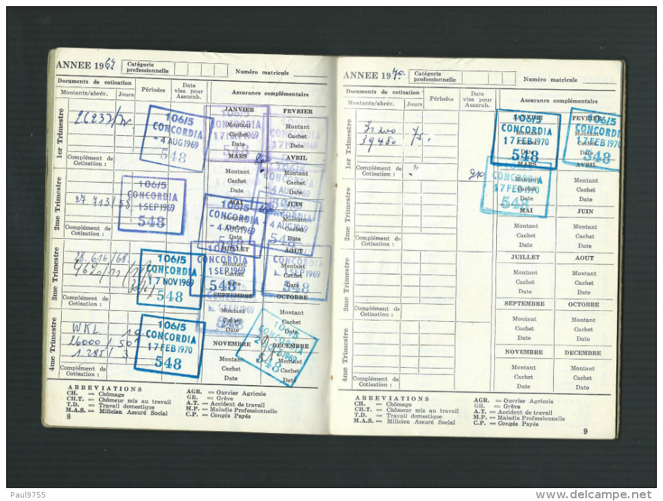 BELGIQUE1966 CARNET DE MUTUALITE CONCORDIA AVEC  10 ETIQUETTES WILLY LAMBERT/MAURAGE 5 SCANS - Non Classés