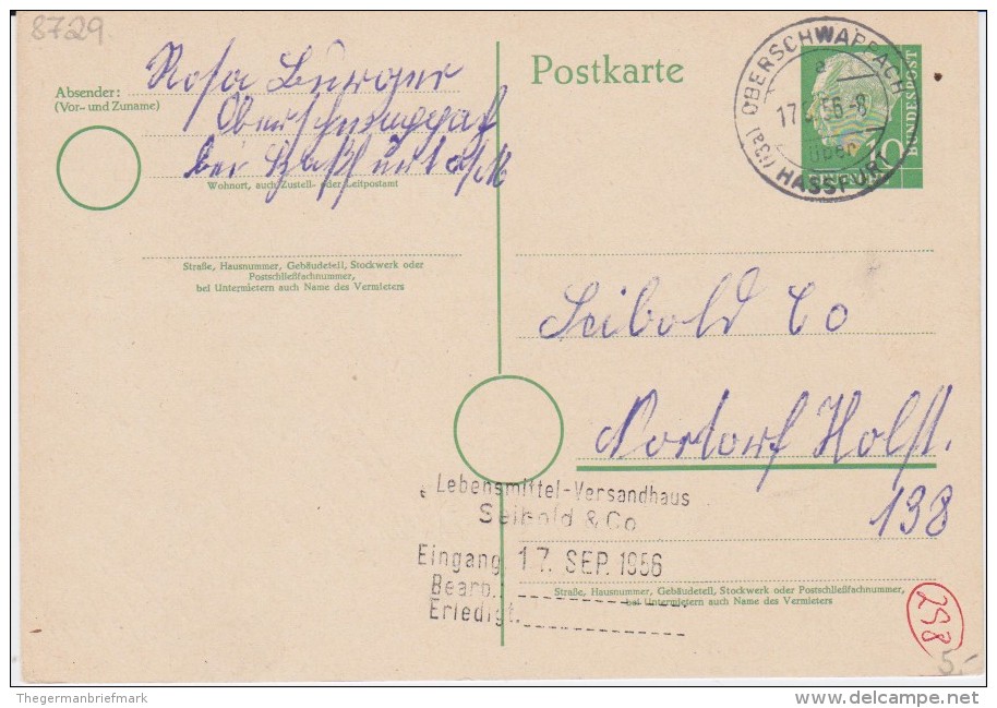 Bund Heuss P 26 PSt I Stempel Oberschwappach ü Haßfurt 1956 - Postcards - Used