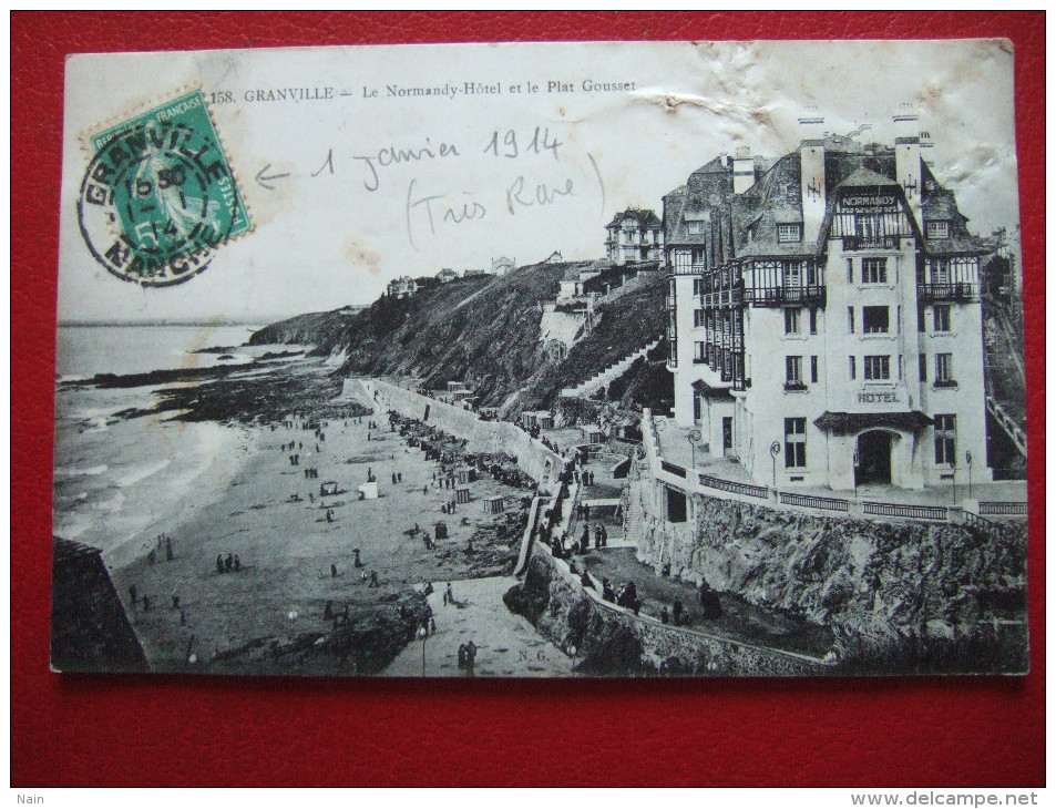 50 - GRANVILLE - CARTE POSTALE DE GRANVILLE - AFF 5c SEMEUSE  - AVEC CACHET DU 1 JANVIER 1914 - TRES RARE - - 1877-1920: Période Semi Moderne