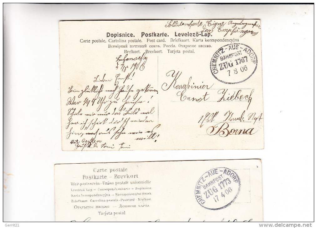 DEUTSCHES REICH - BAHNPOST / TPO / AMBULANT - CHEMNITZ-AUE-ADORF, 2 Belege1906 - Franking Machines (EMA)