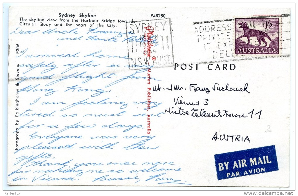 Sydney Skyline, View From The Harbour Bridge, 1964, Stamps - Sydney