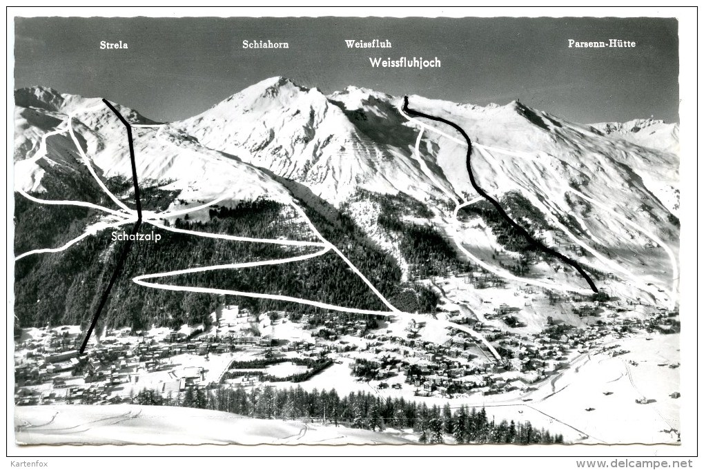 Davos Vom Bräma-Büel Gegen Parsenn Und Strela, Bahnen, Abfahrten,10.3.1961, Küblis - Küblis