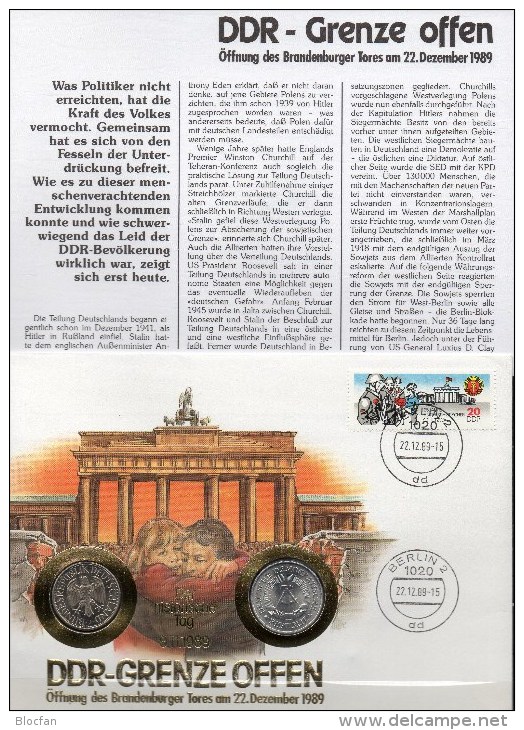 Numisbrief Deutschland 1989 Numisletter 1DM/1M+DDR 3037 SST 25€ Grenze Offen Brandenburger Tor Berlin Coin Cover Germany - 1 Mark