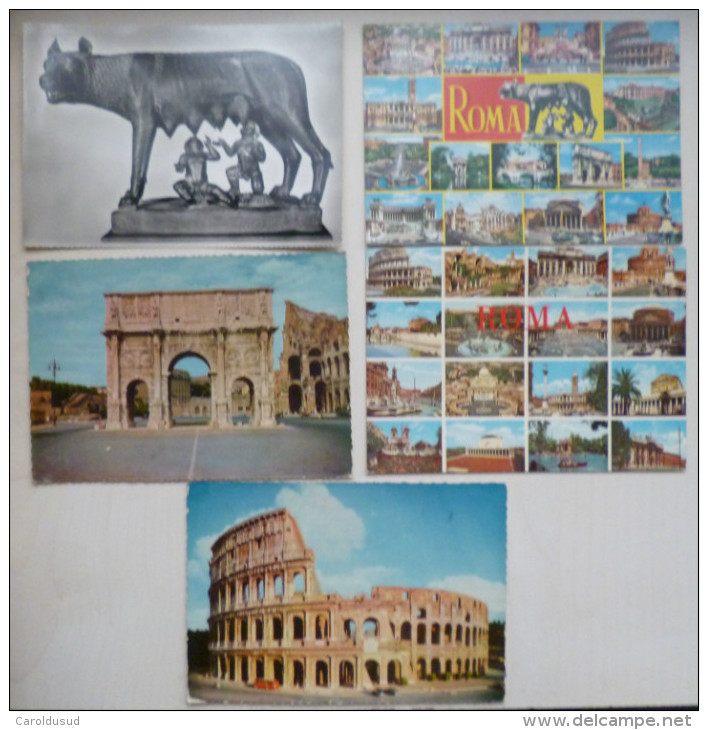 Cp Lot 9x Rome Multi Vues DIVERS SOUVENIR  Photo Louve Lac Villa Borghese Arco Costantino Voyagé  Timbre Cachet Flamme - Collections & Lots