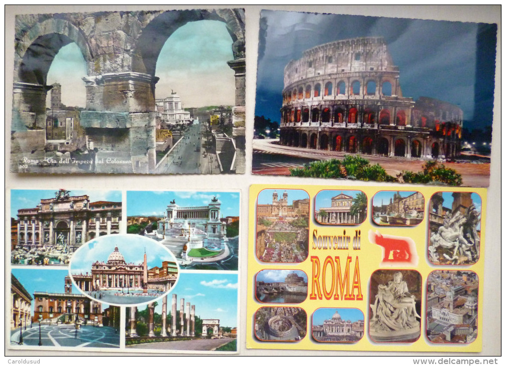 Cp Lot 9x Rome Multi Vues DIVERS SOUVENIR  Photo Louve Lac Villa Borghese Arco Costantino Voyagé  Timbre Cachet Flamme - Verzamelingen