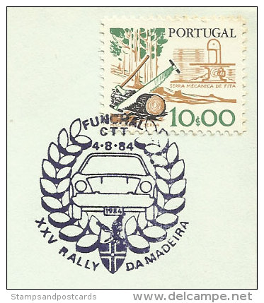 Portugal Cachet Commémoratif Rallye De Madère Course Automobile 1984 Madeira Rally Racing Cars Event Pmk - Automovilismo