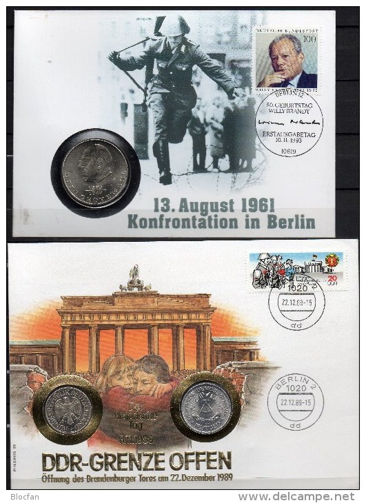 Numisbrief Deutschland 1989 BRD 1DM,1706+DDR 1M,20Mark,3037 SST 45€ Konfrontation An Grenze In Berlin Coin Cover Germany - 1 Mark