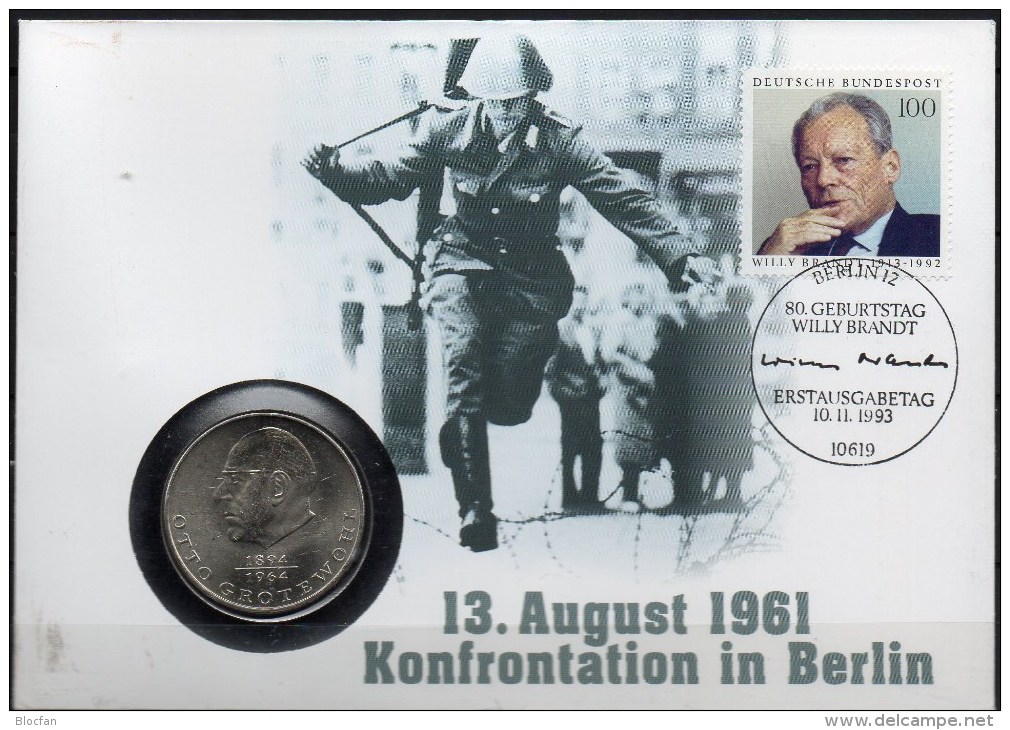 Numisbrief Deutschland 1989 BRD 1DM,1706+DDR 1M,20Mark,3037 SST 45€ Konfrontation An Grenze In Berlin Coin Cover Germany - 1 Marco