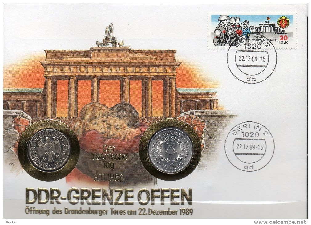 Numisbrief Deutschland 1989 BRD 1DM,1706+DDR 1M,20Mark,3037 SST 45€ Konfrontation An Grenze In Berlin Coin Cover Germany - 1 Mark
