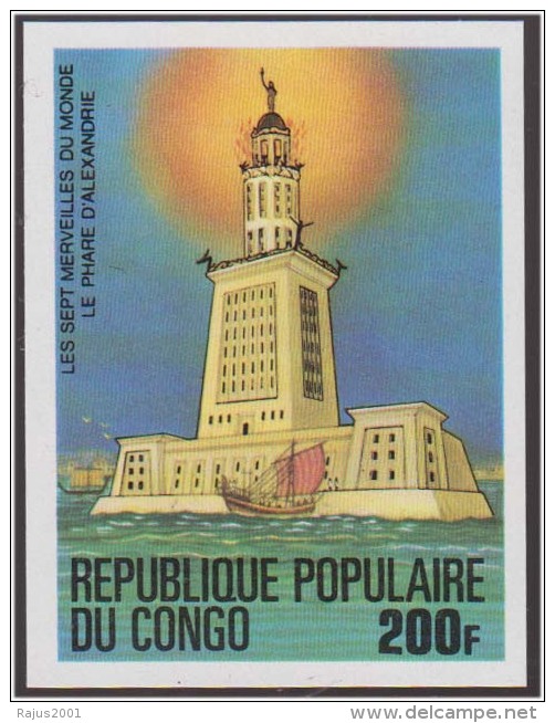 Seven Wonders Of The World, Lighthouse Of Alexandria, Boat MNH IMPERF Congo - Mythologie