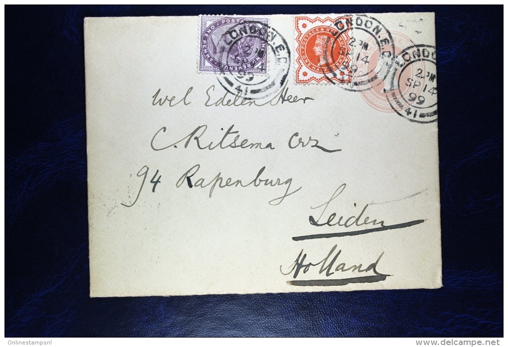 Great Britain: Up Rated Cover London To Leiden Holland, 1899, Michel U 10 - Entiers Postaux