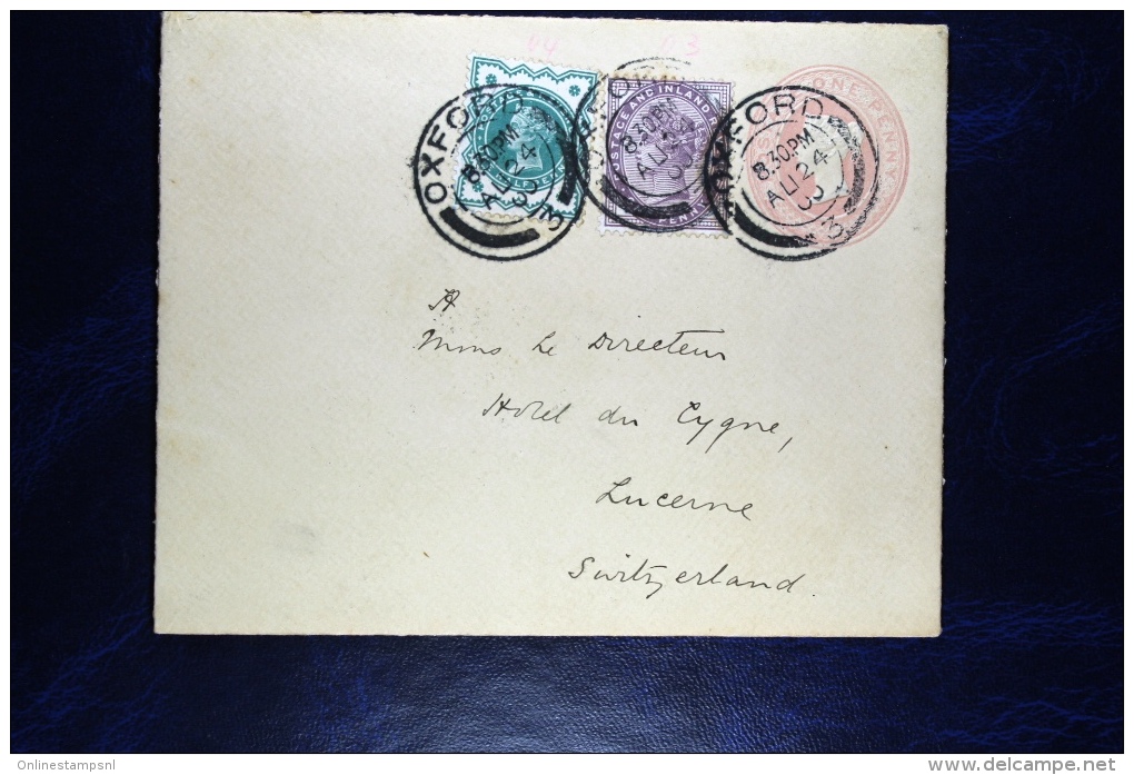 Great Britain: Up Rated Cover Oxford To Luzern Switserland, 1900, Michel U 10 - Postwaardestukken