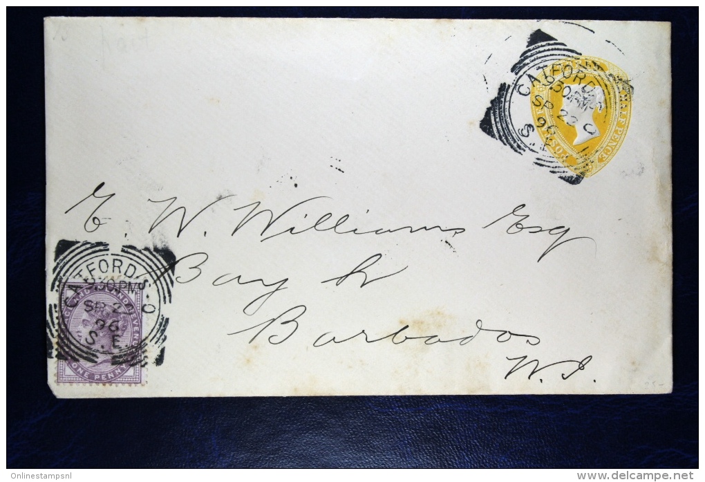 Great Britain: 1892 Private Issued Cover Uprated Catford London To Barbados WI - Material Postal