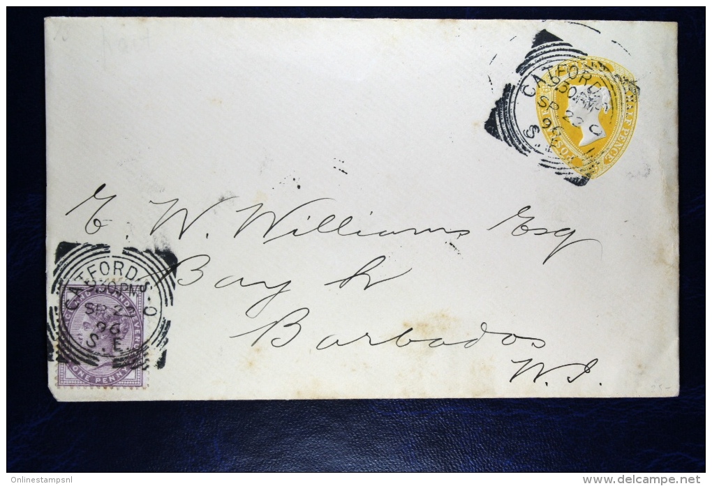 Great Britain: 1892 Private Issued Cover Uprated Catford London To Barbados WI - Stamped Stationery, Airletters & Aerogrammes