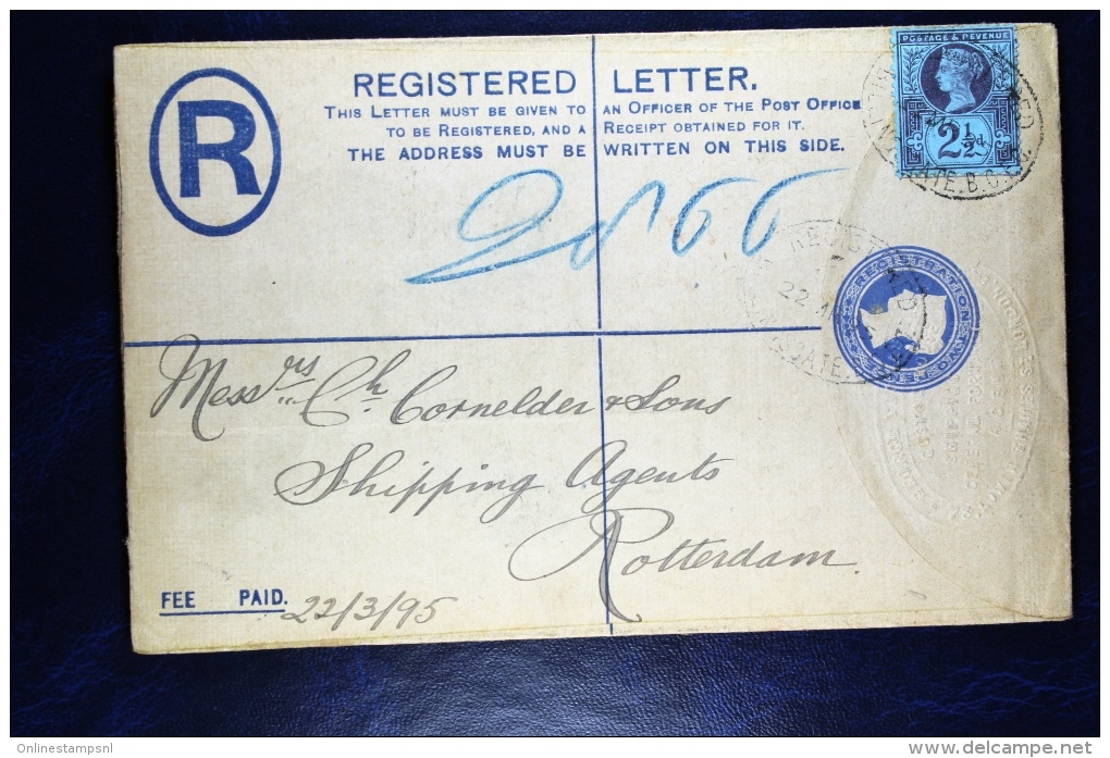 Great Britain: Uprated Registered Cover London To Rotterdam, 1895,  Label - Material Postal