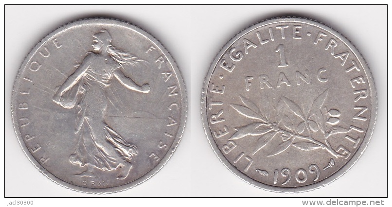 1 FRANC SEMEUSE 1909 En ARGENT (voir Scan) 1 - Andere & Zonder Classificatie