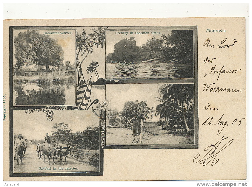 Liberia Pionniere Multi View Monrovia  Messurado River Stockton Creek Ox Cart  German Sea Post 1905 - Liberia