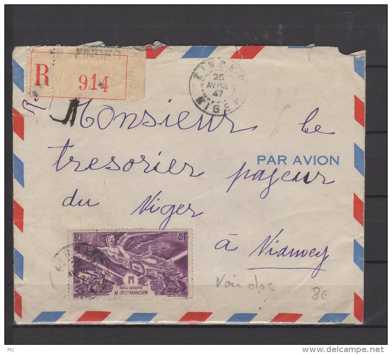 A.O.F  - Belle Lettre Voyagée En Recommandé Pour Niamey - 1947 - Lettres & Documents