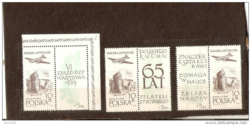 POLOGNE POSTE AERIENNE 1959 N° 52/54 NEUF ** LUXE  PROVENANT DU BLOC 23 - Neufs