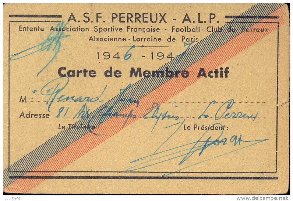 Carte De Membre Renard Jean - Footballclub De Perreux - 1946 - 1947 - Tickets - Entradas