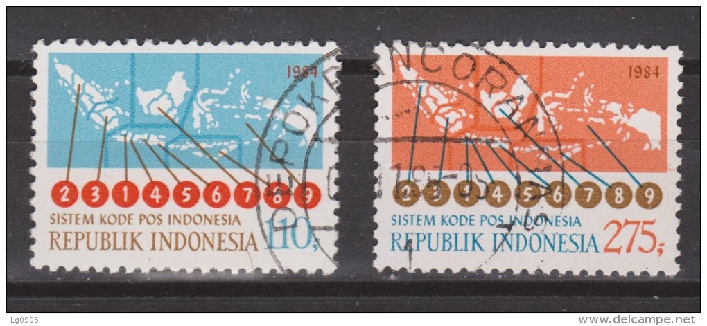 Indonesia Indonesie 1213-1214 Used ; Kaart, Map, Carta, Carte Indonesia, Stimulering Gebruik Postcode 1984 - Indonesië