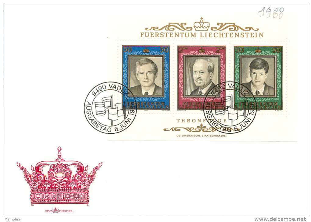 1988  50è Ann Règne Du Prince Franz Joseph II   Bloc-feuillet Michel Bloc 13  FDC Non Adressé - FDC