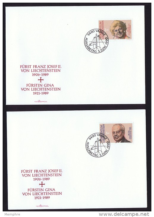 1990  Mort Du Prince Franz Joseph II Et De La Princesse Gina   Timbres Seuls Michel  988-9   FDC Non Adressés - FDC