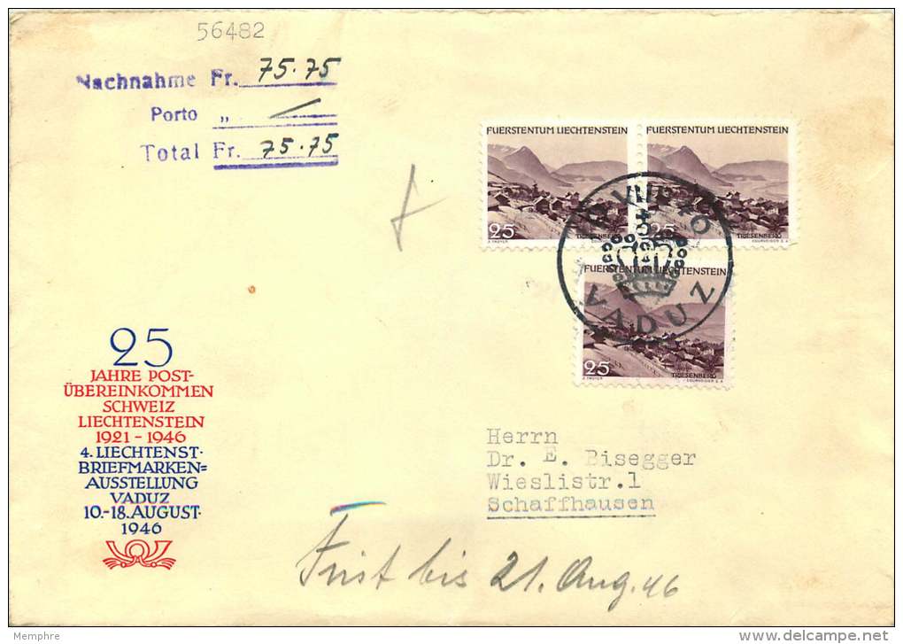 1946  Lettre Contre Remboursement Paysage Triesenberg Michel 229 X3 - Brieven En Documenten