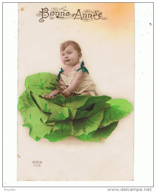 CPA-FANTAISIE-1923-BONNE ANNEE-UN BEAU BÉBÉ SUR UN CHOUX- - Bébés