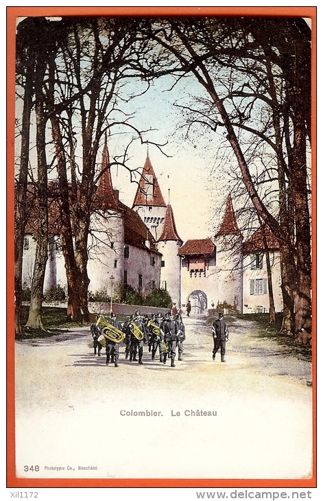 MAF-05  Fanfare Militaire à Colombier. Militär, Musik. Cachet Ecoles Militaires Colombier, 1907 - Colombier