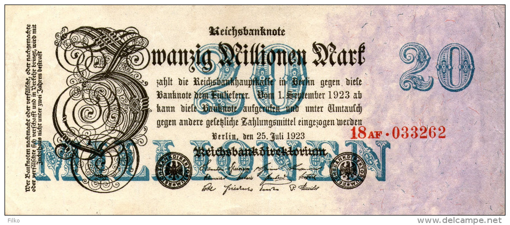 Germany - 20 Million Mark,P.97b,25.07.1923,as Scan - 20 Miljoen Mark