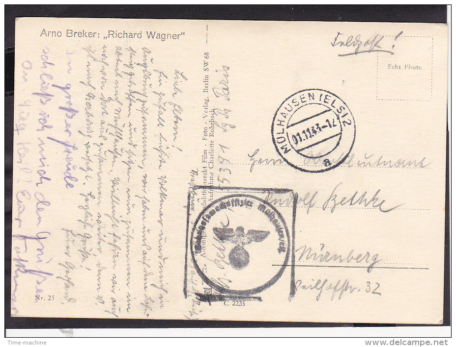 Arno Breker " Richard Wagner" Feldpost 1943 Stempel Mühlhausen - Weltkrieg 1939-45