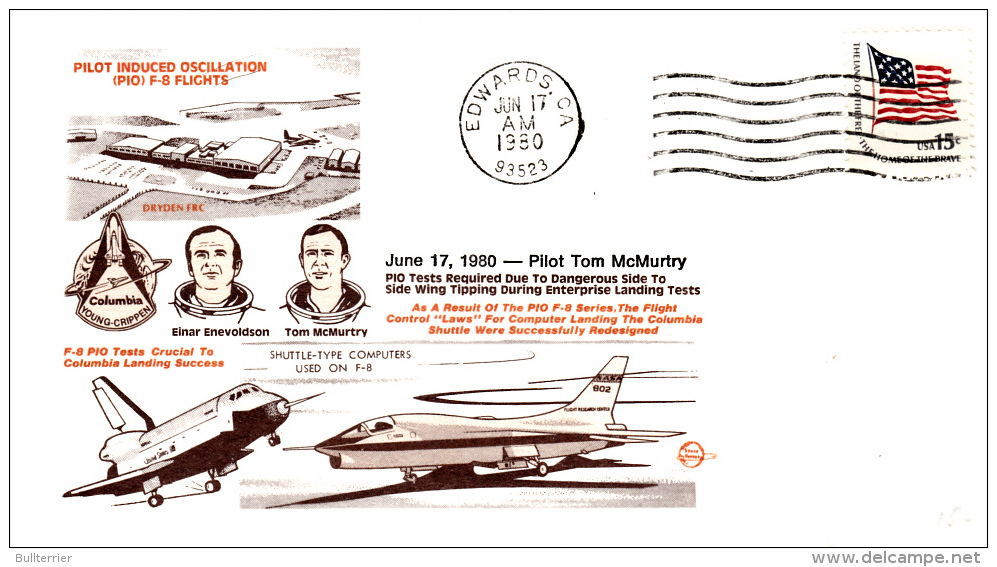 SPACE -  USA- 1980 - SHUTTLE  PILOT INDUCED OSCILLATION TEST  COVER WITH  EDWARDS  POSTMARK - Europe