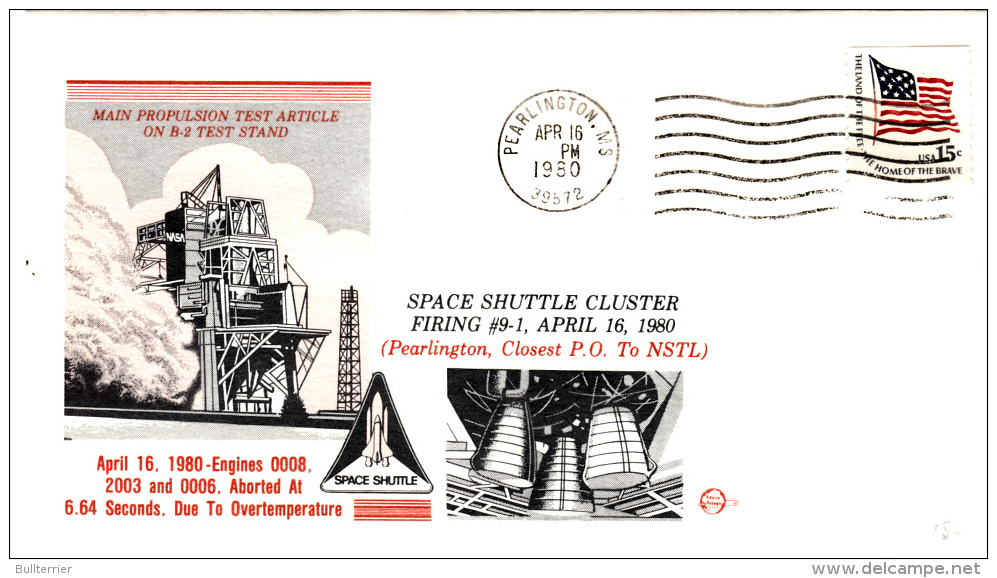 SPACE -  USA- 1980 - SHUTTLE  MAIN PROPULSION TEST  COVER  WITH   PEARLINGTON   POSTMARK - Europe