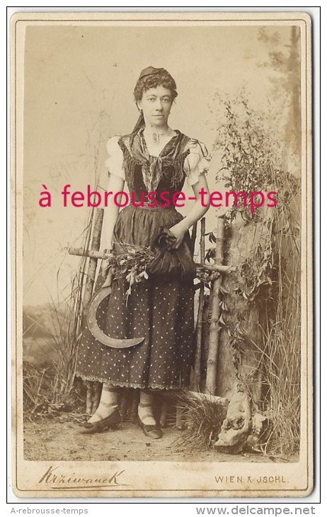 CDV-jolie Paysanne Autrichienne En Costume-faucille, Fleurs-photo Krziwanek à Wien Et Ischl-AUTRICHE - Old (before 1900)