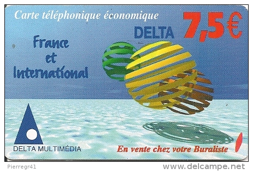 CARTE-PREPAYEE-DELTA-MULT IMEDIA-DELTA--7 .5€--FRANCE-INTERNATIONAL-Texte En Bleu -PLASTIC EPAIS- -30/06/2005-TBE     - - Autres & Non Classés