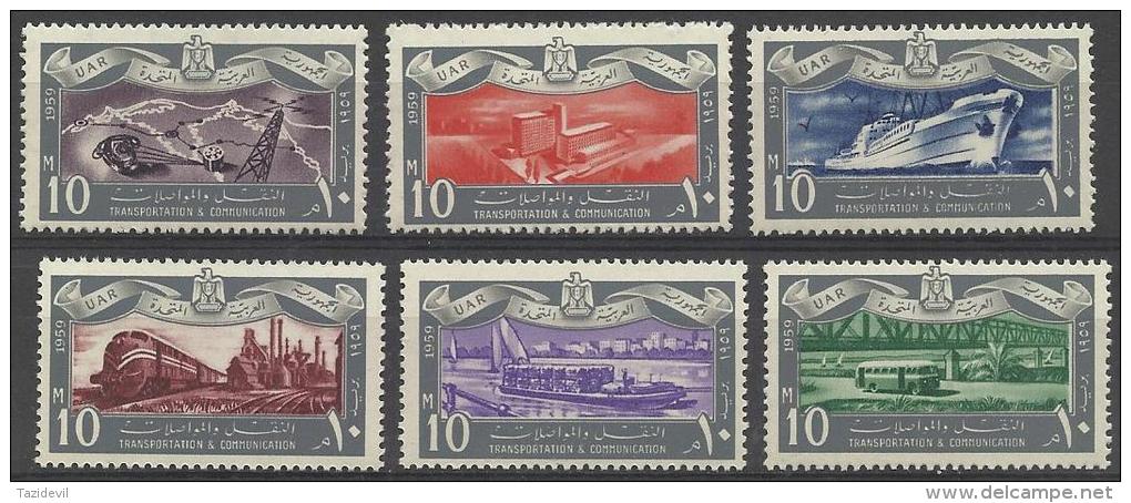 EGYPT -  1959 Transportation - Planes, Trains, Etc. Scott 467-472. MNH ** - Neufs