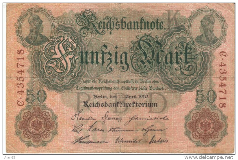 Germany #41, 50 Marks, 1910 Banknote Currency - 50 Mark