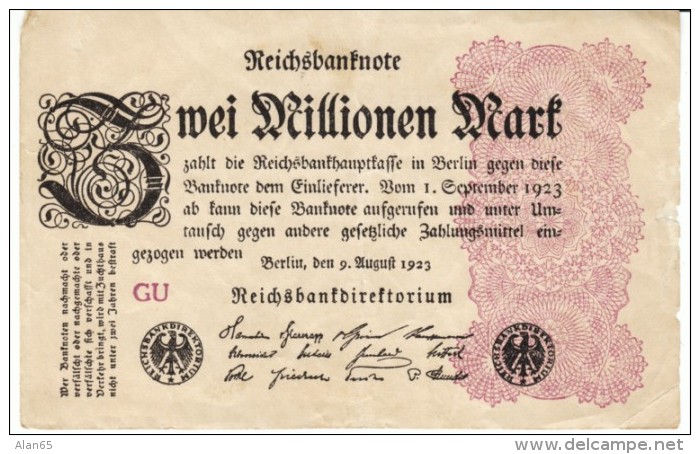 Germany #104c, 2 Millionen Marks, 9.8.1923 Banknote Currency - 2 Miljoen Mark