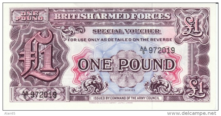 United Kingdom #M22a, 1 Pound British Armed Forces Special Voucher Banknote Currency - Forze Armate Britanniche & Docuementi Speciali